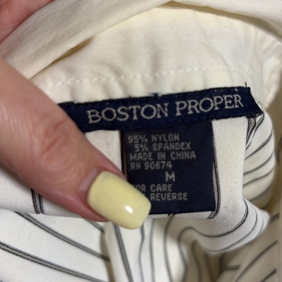 Boston Proper white striped STRETCH 2 way ZIPPED shirt jacket lightweight Med - Picture 7 of 14